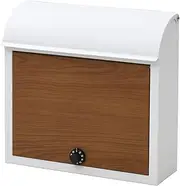 Yamazen WP1603D (WH/WD) Mailbox, Post, Dial Lock, Width 15.0 x Depth 4.7 x Height 14.6 inches (38 x 12 x 37 cm), Mailbox, Delivery Box, Wall Mounted, White/Camel