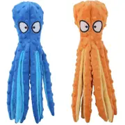 2 Pack Dog Squeaky Octopus Toys No Stuffing Crinkle Plush Dog Chew Toys for Puppy Teething-BlueOrange
