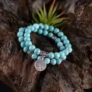 Set of 2 Turquoise 8mm Stretch Bead Bracelets Tree of Life Charm w/Gift Box