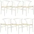 Anemone Set of 6 Wishbone Dining Chair Beech Timber Replica Hans Wenger White Di
