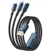ESSAGER 100W 3 in 1 USB A to USB C, Lightning, Micro Data Cable - Blue