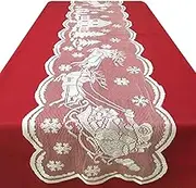 Christmas Table Runner 72 Inch - Lace Santa Reindeer Snowflake for Christmas Decorations - White Xmas for Winter Holiday Dining Room