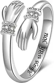 [HLMIN] Open Hug Ring for Women Teen Girls, Adjustable Hand Hugging Ring, Personalized Hand Promise Ring Mothers Day Birthday Jewelry Gifts for Women Wife Couples Daughter, silver plate, Cubic Zirconia