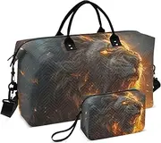 [YXYZRMY] Travel Duffel Bag Fiery Lion Roaring Gym Bag Sports Tote Bag with Multiple Interior Pockets Shoulder Weekender Bag for Women Men with Toiletry Bag 20.5”x 7.9”x 13.8, Multi-Colored, one size