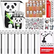 Crtiin 85 Pcs Panda Cute Pencil Case Set Stand up Pencil Pouch Panda Stuff Gifts Gel Ink Pens Clip Bookmarks Sticky Notes Stickers for Office Party Favors