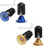 uxcell 2Pair Bike Handlebar End Plugs Aluminum Bar End Caps 16-21mm Adjustment Expanding Locking with Tool for MTB Road BMX Fixed Gear Bike, Blue Gold
