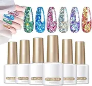 Gel Nail Polish Glitter Colors - Pack of 6 Sparkly Gel Nail Polish,Soak off Top Coat, Manicure Varnish Accessories for Women Girls Teens Beginners