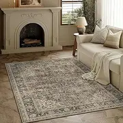 HUGEAR Machine Washable Entryway 60x90cm Door Mat Low Pile Rug Brown Vintage Modern Boho Kitchen Distressed Non Slip Carpet Indoor Retro Floral Accent Throw Small Rugs for Bathroom Office Bedroom