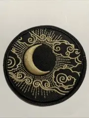 Gold Moon Clouds Embroidered Patch Sew/Iron On 3" in Diameter