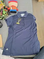 Adidas Climalite Golf Womens Size S Blue Short Sleeve Polo Shirt Palm Tree SC