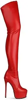 [Generic] Women Thigh High Boots Fashion Over The Knee Boots Sexy Platform High Heel Ladies Nightclub Party Round Toe Shoes,Red,41