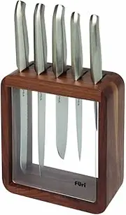 Furi Pro Vault Knife Block Set 6 pc, compact knife block with five premium knives for a superior cutting performance, high-quality stainless steel blades, ergonomic reverse-wedge, anti-fatigue handle