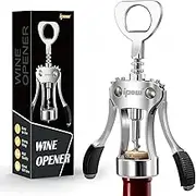 IPOW Wine Opener, Zinc Alloy Wine Bottle Opener, Wing Corkscrew Heavy Duty, Manual Multifunctional Cork Screw for Waiter, Silver