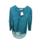 Daniel Rainn NWT Women’s PXS Petites Extra Small Koda Split Neck Top Teal Boho