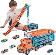 Transport Truck Car Carrier Track Transform Toy with 6 Small Cars for Kids 3 4 5 6 7 8