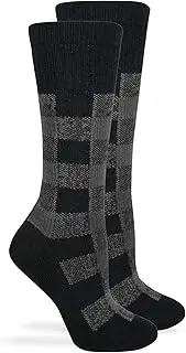 [Wise Blend] Wiseblend Buffalo Plaid Full Cushion Crew Socks, Grey, Ladies Shoe Size 6-9, 1 Pair, Grey, 6-9