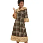 New Modcloth Enjoying The Accolades Wool Blend Plaid Faux Fur Coat XS