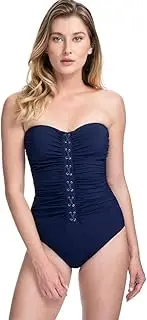 [Profile by Gottex] Moto Lace-up Bandeau One-Piece Swimsuit Navy 12