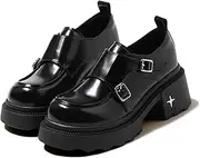 [Lossarye] Women’s Monk Strap Platform Loafers Comfortable Round Toe Slip-On Chunky Heel Loafers Casual Work Dress Penny Shoes