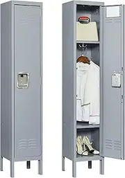 1 Door Locker for Employees, Metal Locker Storage Cabinet for Home Office School Gym, Lockable Storage Lockers, Require Assembly (Grey)