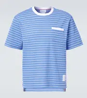 [Thom Browne] Thom Browne Milano striped cotton jersey T-shirt UK 38 blue