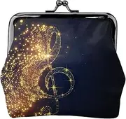 [EdWal] Gold Musical Note with Fallen Shiny Star Print Coin Purse Pouch Change Purse with Kiss Lock Small Vintage Pouch Purse for Men Women, Black, One Size, Coin Pouch