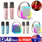 Laser Mini Karaoke Speaker with 2 Wireless Microphones Bluetooth Blue