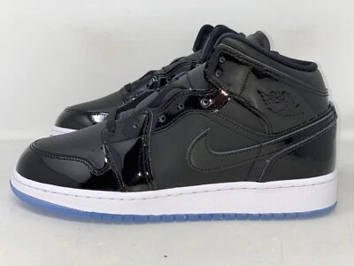 Air Jordan 1 Mid 'Space Jam 11' Patent Black Sneaker, Size 6.5Y / 8W DV1337-004