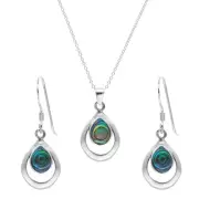 Teardrop Earrings 925 Sterling Silver Set Abalone Pendant Necklace - Silverly