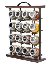 16 Jar Acacia Wood & Metal Wire Spice Rack with Spices Included, Storage for ...