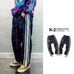 【K-2】韓國條紋 單線 直筒褲 尖端 潮流 休閒長褲 格子褲 開岔 寬褲
