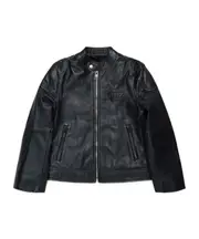 Diesel Kids Oval D Zip-Up Leather Biker Jacket 16Y black