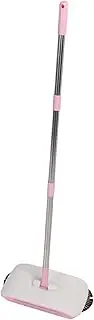 Hand Push Sweeper, Household Carpet and Floor Sweeper with Dual Brush 80° Rotating Non Electric Sweeper Mop Broom Dustpan Floor Cleaning Tools for Cleaning Hair, Fruit Shell (Pink)