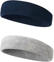[Generic] FRAINBOWZ 2PCS Sports headband Sweat guide band Men's and women's fashion Running Kickball Tennis fitness Yoga sweat absorption headband Headband Suitable for men and women of all ages (blue + gray)