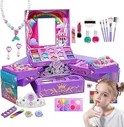 Weqizuerqi Makeup Set - Washable Little Girl Pretend Makeup Toy - Princess Cosmetic Kits Makeup Game, Toddler Pretend Toys with Large Storage Box for Friends Family