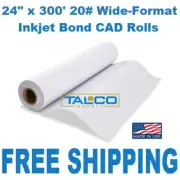 (2) 24'' x 300' 20# Bond Wide-Format Plotter Paper CAD Roll ~FAST FREE SHIPPING~