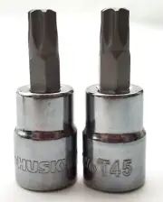 Lot of 2 Husky T45 Tamper Proof Torx Bit Sockets 3/8" Drive