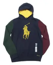 Polo Ralph Lauren Boys Blue Embroidered Big Pony Pullover Hooded Sweater