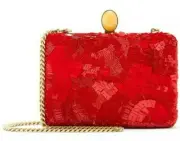 $2490 NEW Oscar de la Renta Sequin Satin ROGAN Clutch Scarlet Red Aragonite Bag