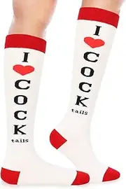 [Bibalabili] Funny Socks I Love Cocktails Knee Tube Party Stockings Gag Gifts for Christmas White Elephant Gift Exchange