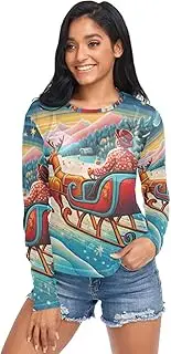 [RPLIFE] Christmas Sleigh Teal Tree Mesh Top Women, Sheer Long Sleeve Top S-XXL