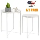 2Pack Metal Tray Table Round End Table Sofa Side Table Living Room Bedroom White