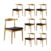 Henrik 8pc Set Dining Chair Replica Hans Wegner Elbow Solid Ash Timber Natural