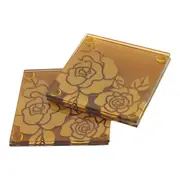 Set 4 Square Brown Glass Coasters- Flowers Roses