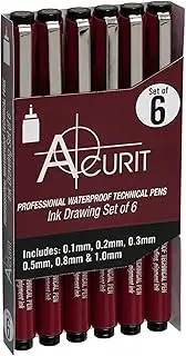 Acurit Waterproof Technical Pens - Professional Waterproof Technical Pen, Rich Blank Ink, Acid-Free, Light Fast, for Sketching, Drawing, CAlligraphy, & More! - [6-Pack - Assorted Sizes]