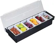 Chilled Condiment Server, 6 Compartment Ice Cooled Condiment Serving Container, Chilled Garnish Tray Bar Caddy with Lid, for Bartending & Serving Taco, Salad, Fruit, Home & Restaurant Supplies