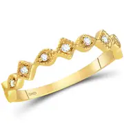 14k Yellow Gold Round Diamond Geometric Stackable Band Ring 1/10 Ctw