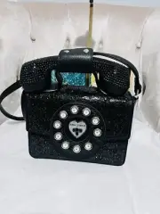 Betsey Johnson Kitsch Million Stars Black Rhinestone Retro Phone Handbag Bag USB