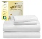 Striped Full Size Bed Sheets Set - Soft 400 Thread Count Sateen, Natural 100%...