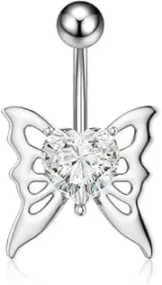 [miihello] Minimalist Heart Shaped Butterfly Belly Button Ring For Women Piercing Heart Belly Piercing Jewelry Crystal Navel Barbell Jewelry